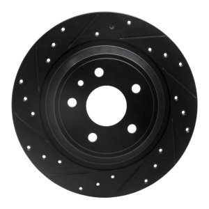Ford Fusion Brake Rotor (1) - Rear Left - R1 Concepts - Drilled & Slotted - Black - `13-`20